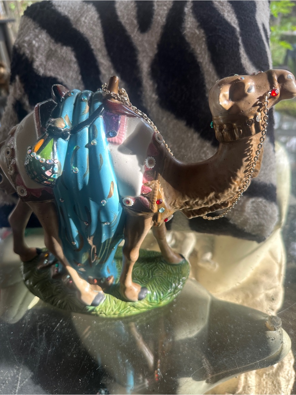 art class Blue-Draped Bejeweled Camel Sculpture